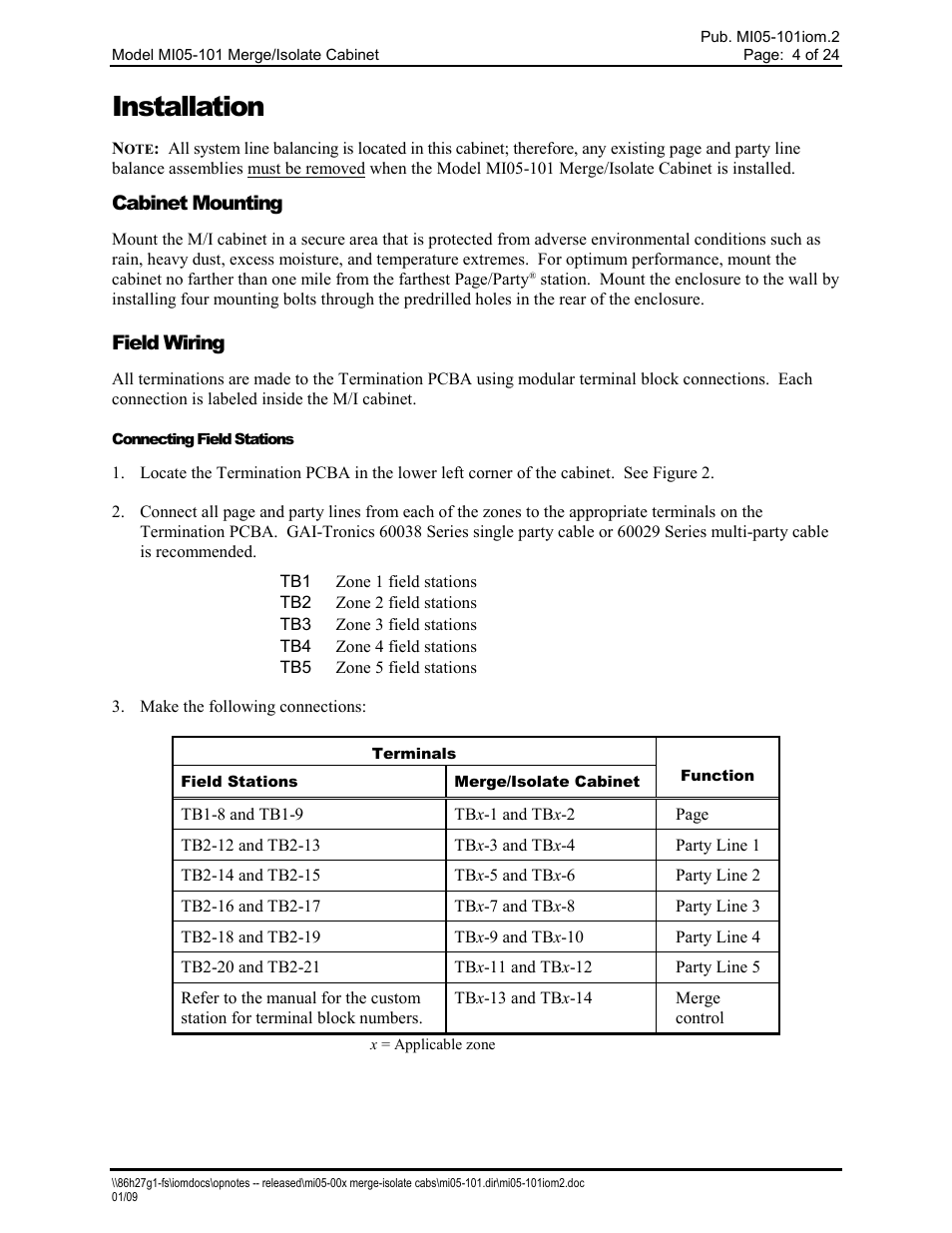 Installation | GAI-Tronics MI05-101 Merge / Isolate Cabinet with External Option User Manual | Page 4 / 24
