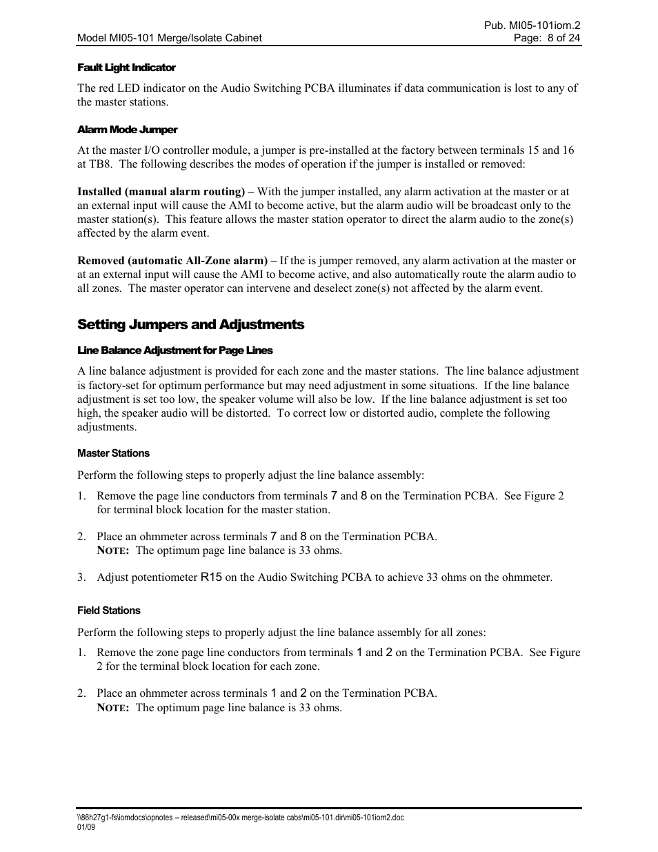 Setting jumpers and adjustments | GAI-Tronics MI05-101 Merge / Isolate Cabinet with External Option User Manual | Page 8 / 24