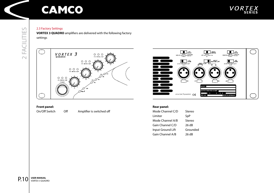 2 f a cilities, P.0 | Camco Amplifier User Manual | Page 12 / 44
