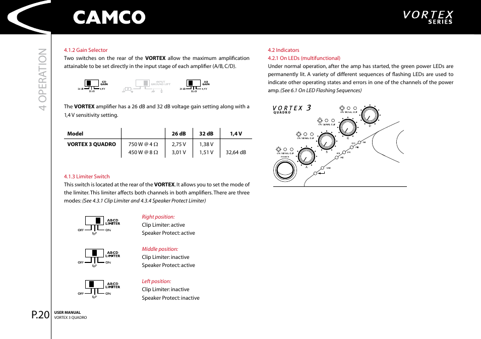 4 oper ation, P.20 | Camco Amplifier User Manual | Page 22 / 44