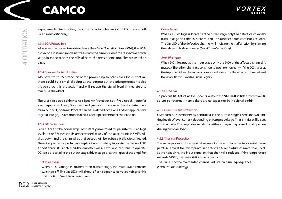 4 oper ation, P.22 | Camco Amplifier User Manual | Page 24 / 44