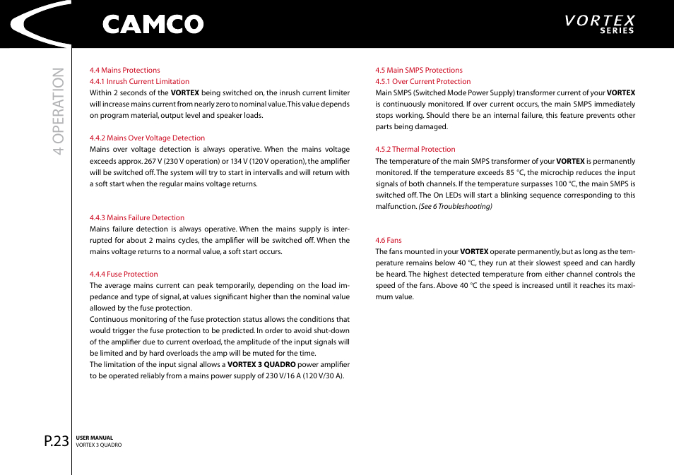 4 oper ation, P.23 | Camco Amplifier User Manual | Page 25 / 44