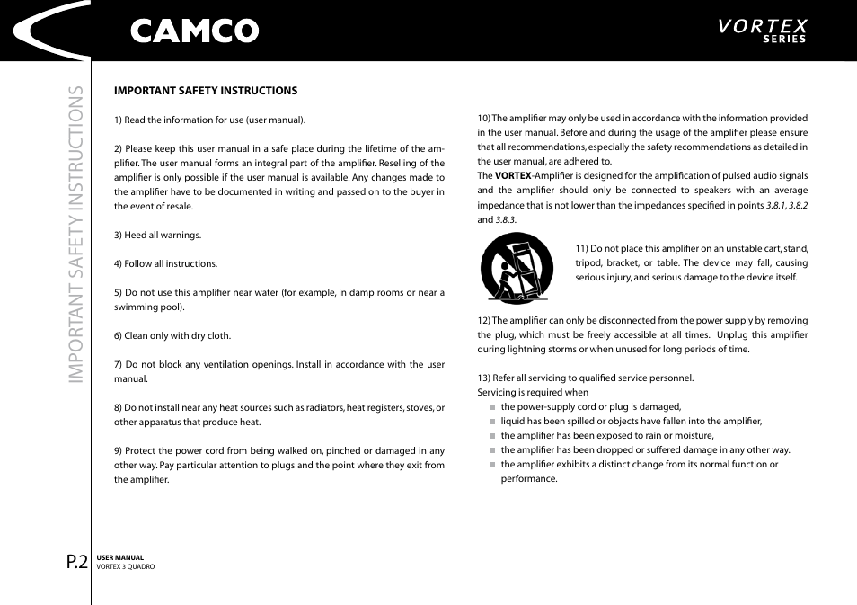 Impor tant safet y instr uctions | Camco Amplifier User Manual | Page 4 / 44