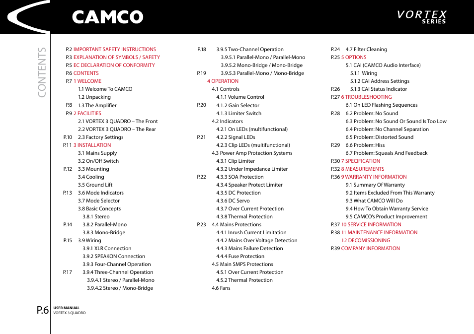 Content s | Camco Amplifier User Manual | Page 8 / 44