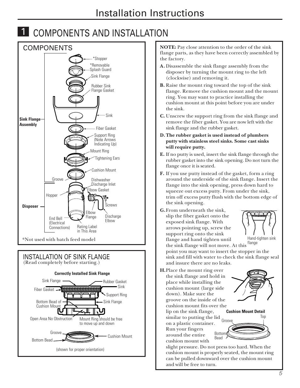 Components installation of sink flange | Camco GFB762F User Manual | Page 5 / 12