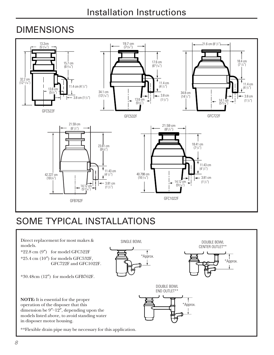 Dimensions | Camco GFB762F User Manual | Page 8 / 12