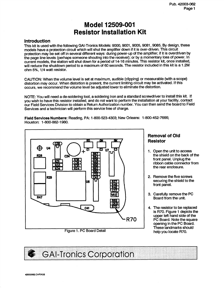 GAI-Tronics 12509-001 Resistor for 9000 Series User Manual | 3 pages