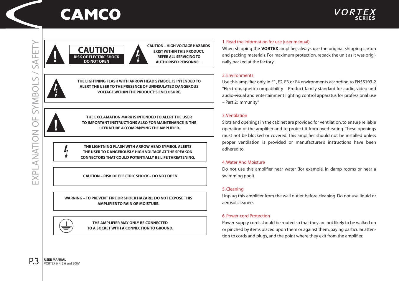 Explana tion of symbols / safet y, Caution | Camco 32 dB User Manual | Page 4 / 40