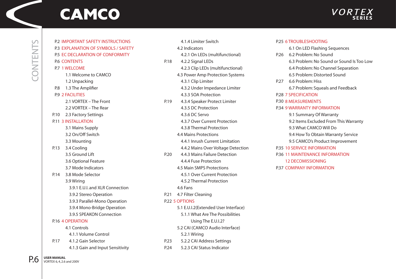 Co ntent s | Camco 32 dB User Manual | Page 7 / 40