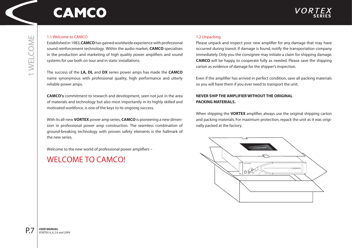 1 wel c o me, Welcome to camco | Camco 32 dB User Manual | Page 8 / 40
