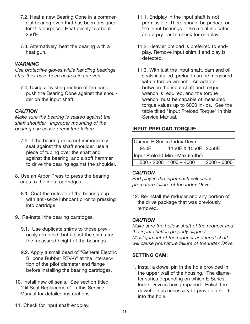 Camco HEAVY DUTY SERIES INDEX DRIVES 950E User Manual | Page 16 / 27