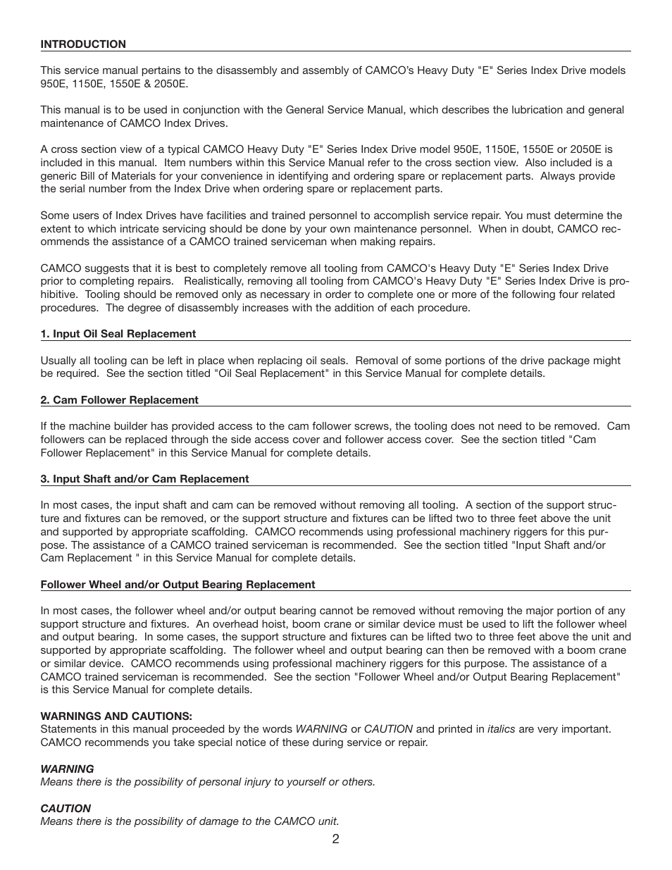 Camco HEAVY DUTY SERIES INDEX DRIVES 950E User Manual | Page 3 / 27