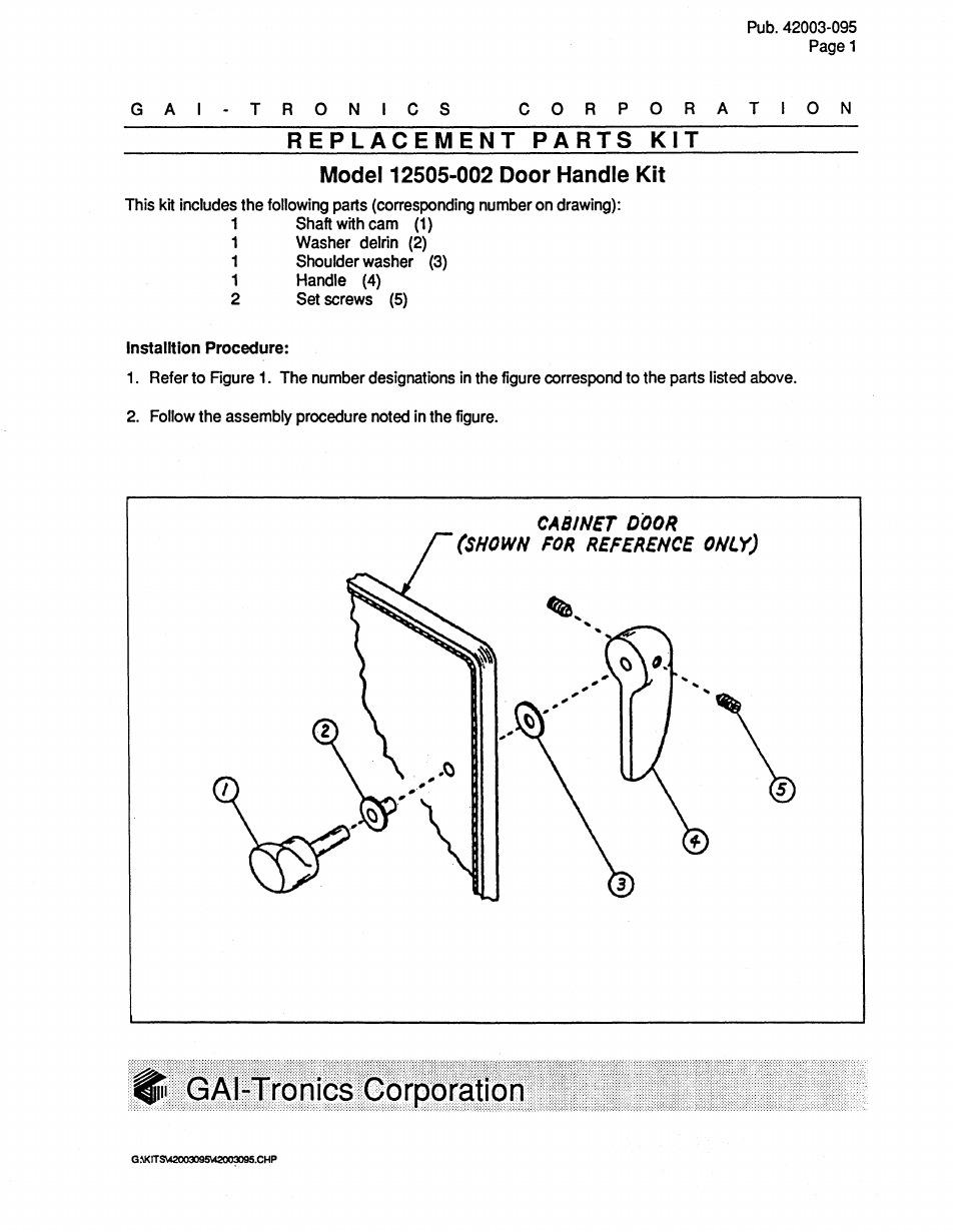 GAI-Tronics 12505-002 Door Handle Replacement Kit User Manual | 2 pages