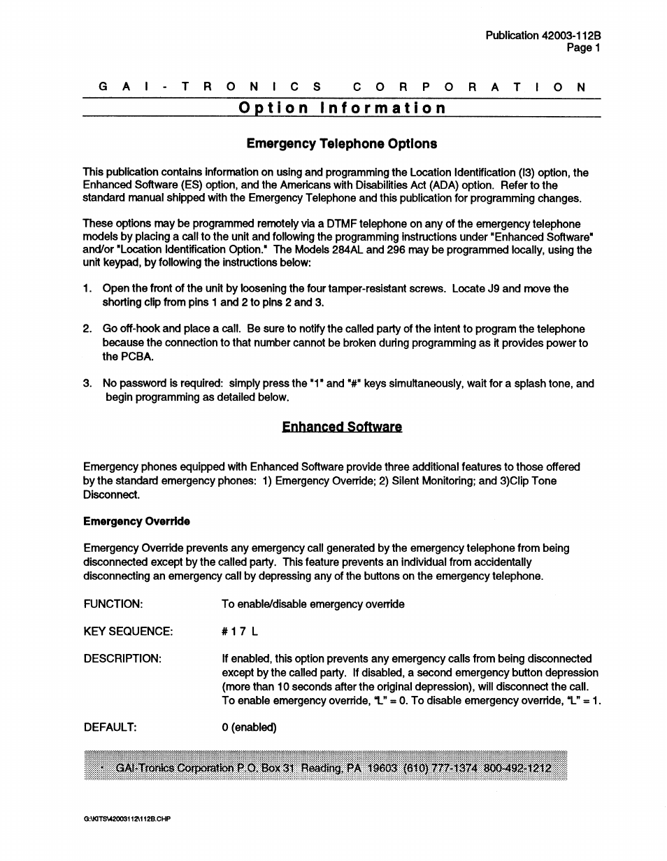 GAI-Tronics Emergency Phone Adders User Manual | 4 pages