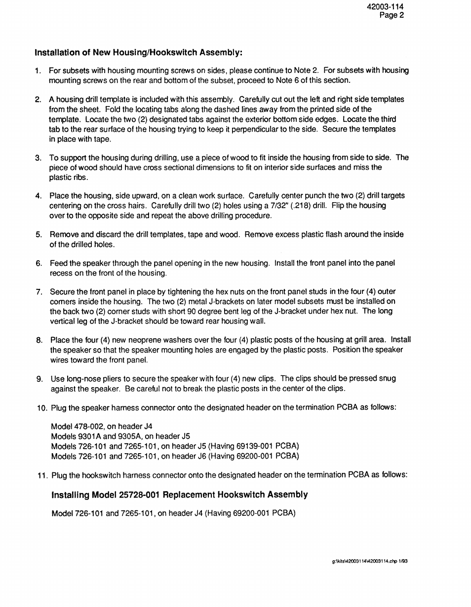 GAI-Tronics 25728-001, 25728-002, 25728-003 Housing/Reed Switch Assembly for726-101, 7265-101 User Manual | Page 2 / 4