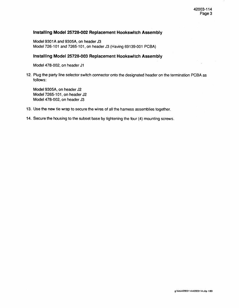 GAI-Tronics 25728-001, 25728-002, 25728-003 Housing/Reed Switch Assembly for726-101, 7265-101 User Manual | Page 3 / 4