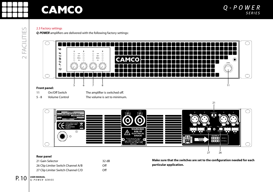2 f a cilities | Camco Q-Power 10 User Manual | Page 11 / 34