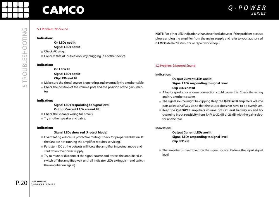 5tr oubleshoo ting | Camco Q-Power 10 User Manual | Page 21 / 34