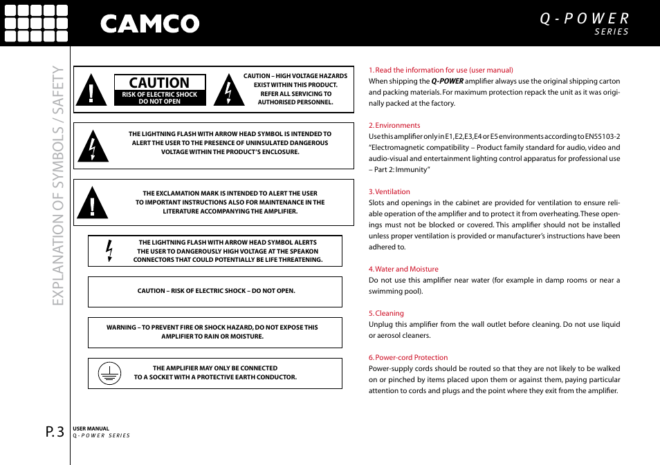 Expl ana tion of symbols / safet y, Caution | Camco Q-Power 10 User Manual | Page 4 / 34