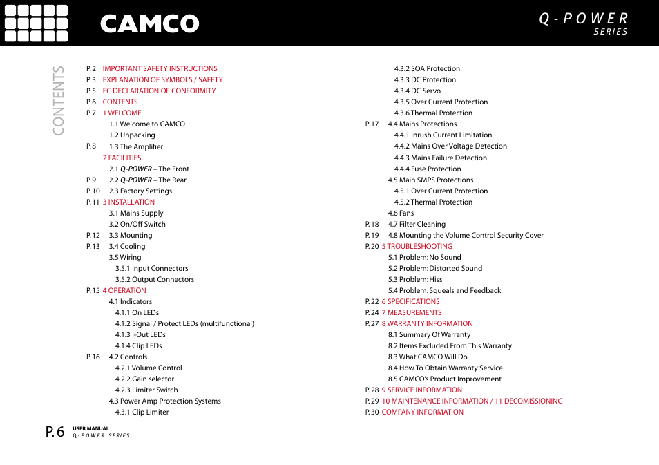 Content s | Camco Q-Power 10 User Manual | Page 7 / 34