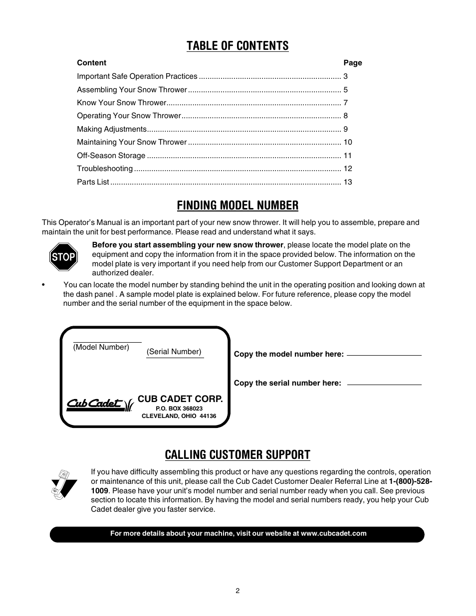 Cub Cadet 521E User Manual | Page 2 / 20