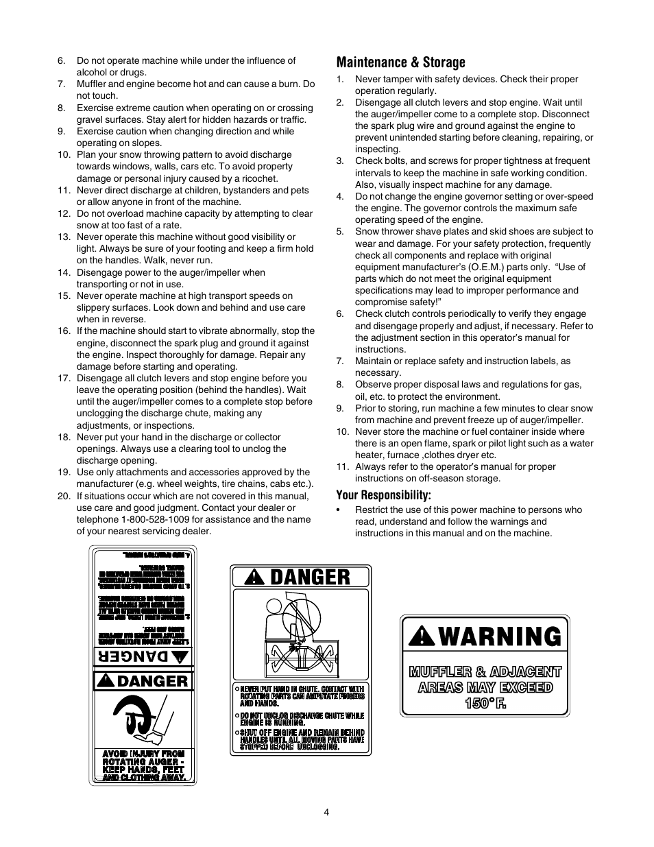 Maintenance & storage, Your responsibility | Cub Cadet 521E User Manual | Page 4 / 20