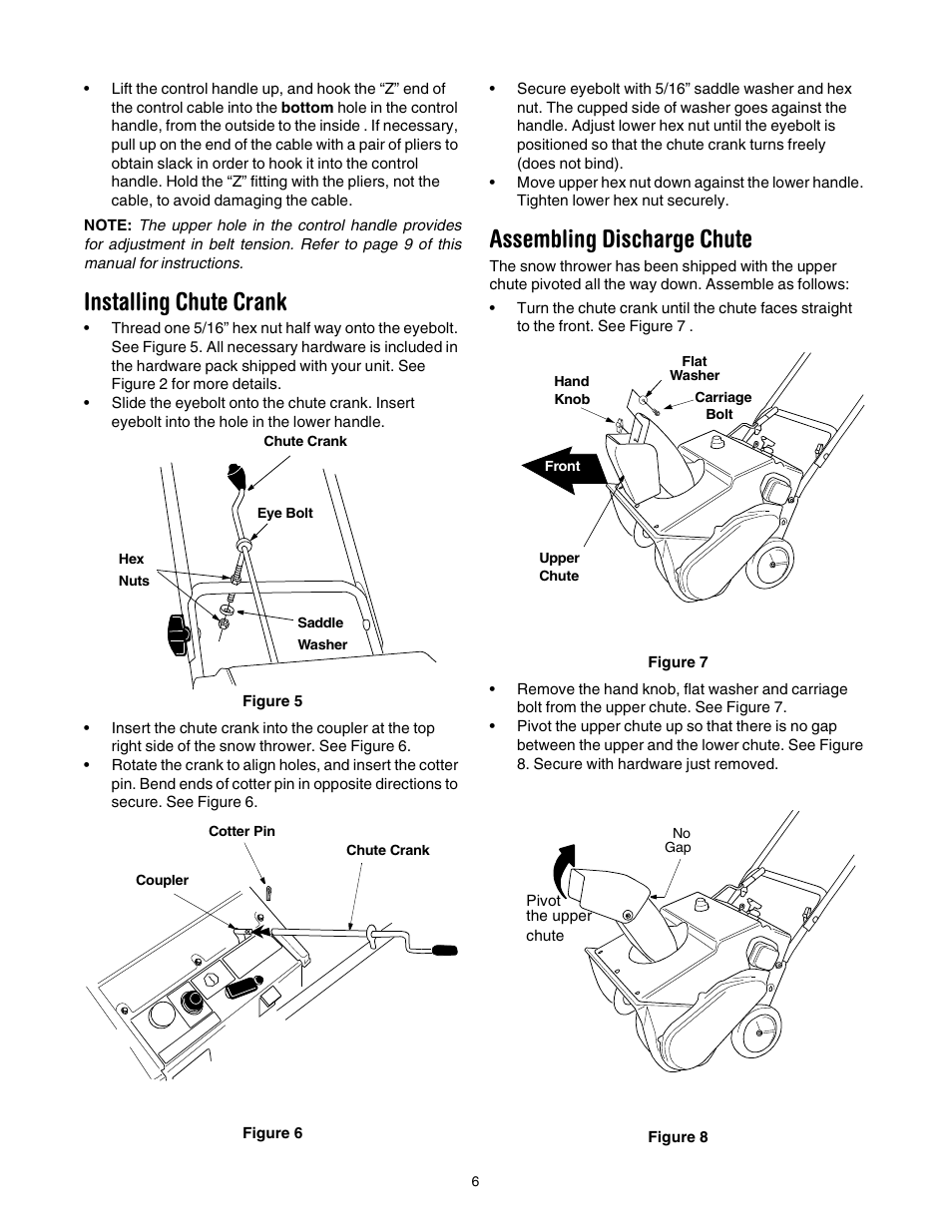 Installing chute crank, Assembling discharge chute | Cub Cadet 521E User Manual | Page 6 / 20