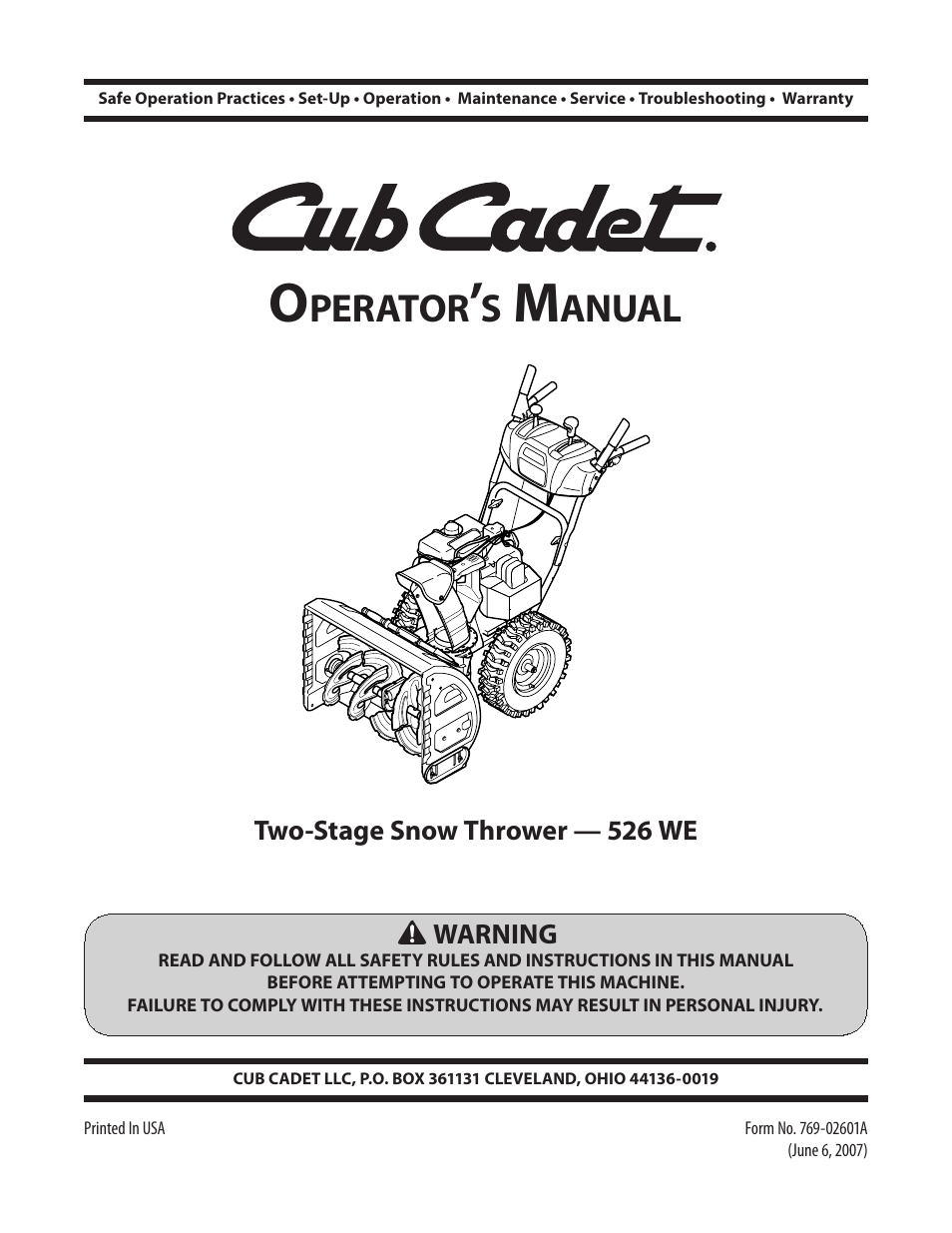 Cub Cadet 526 WE User Manual | 24 pages