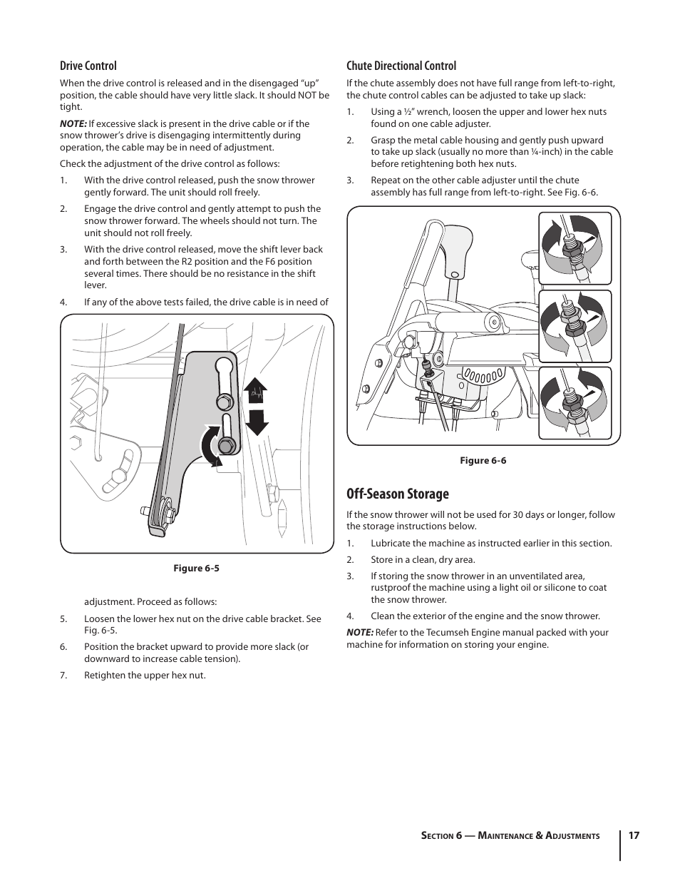 Off-season storage, Drive control, Chute directional control | Cub Cadet 526 WE User Manual | Page 17 / 24