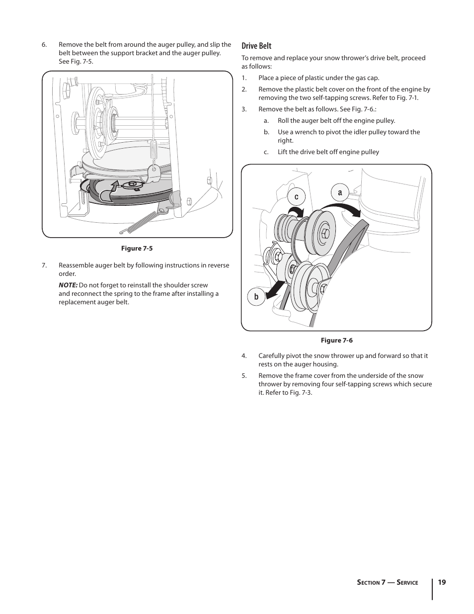 Drive belt | Cub Cadet 526 WE User Manual | Page 19 / 24