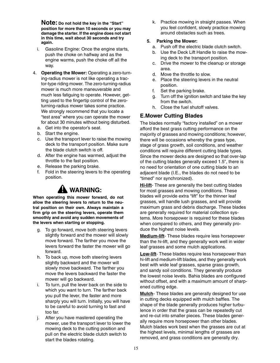 Warning | Cub Cadet 48-inch User Manual | Page 15 / 32