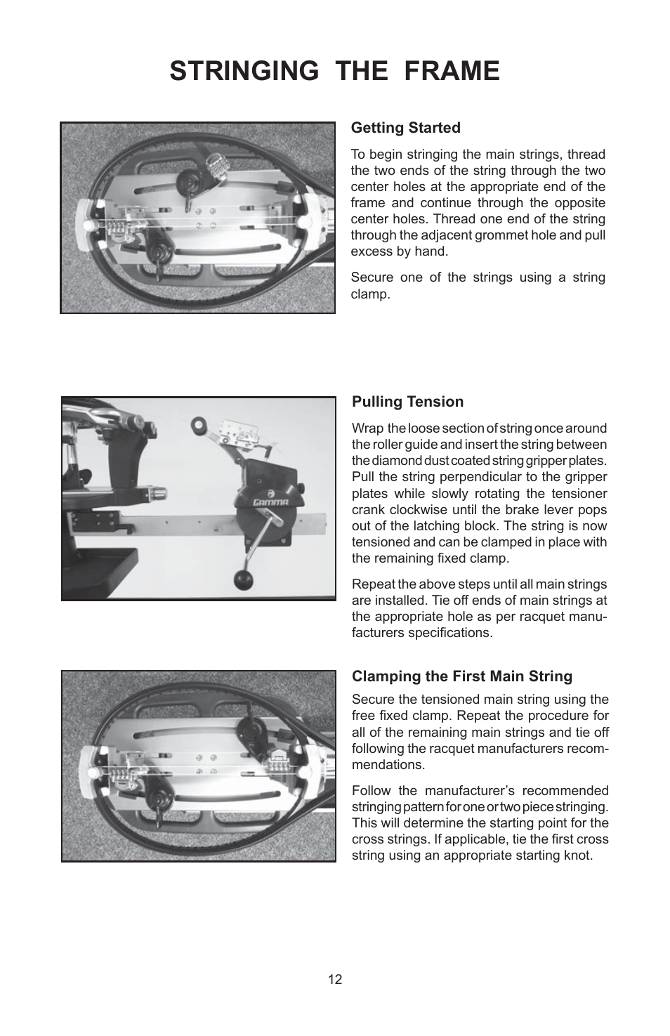 Stringing the frame | GAMMA 5003 STRINGING MACHINE 2 POINT SC MOUNTING (Issue 5B - February 2014) User Manual | Page 12 / 24