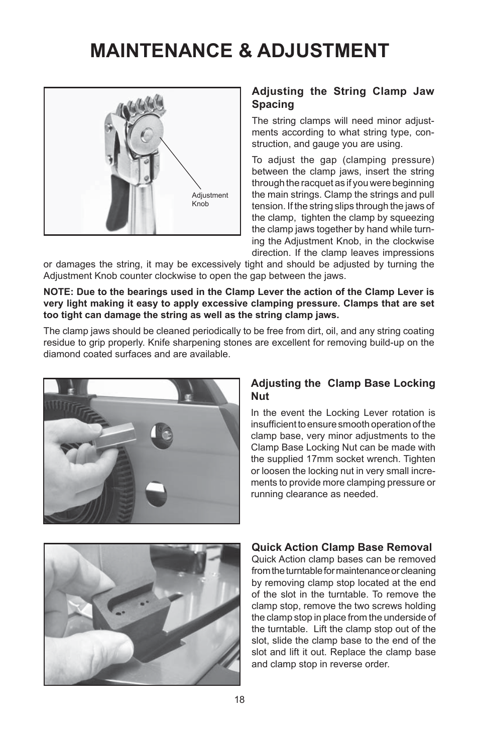 Maintenance & adjustment | GAMMA 5003 STRINGING MACHINE 2 POINT SC MOUNTING (Issue 5B - February 2014) User Manual | Page 18 / 24