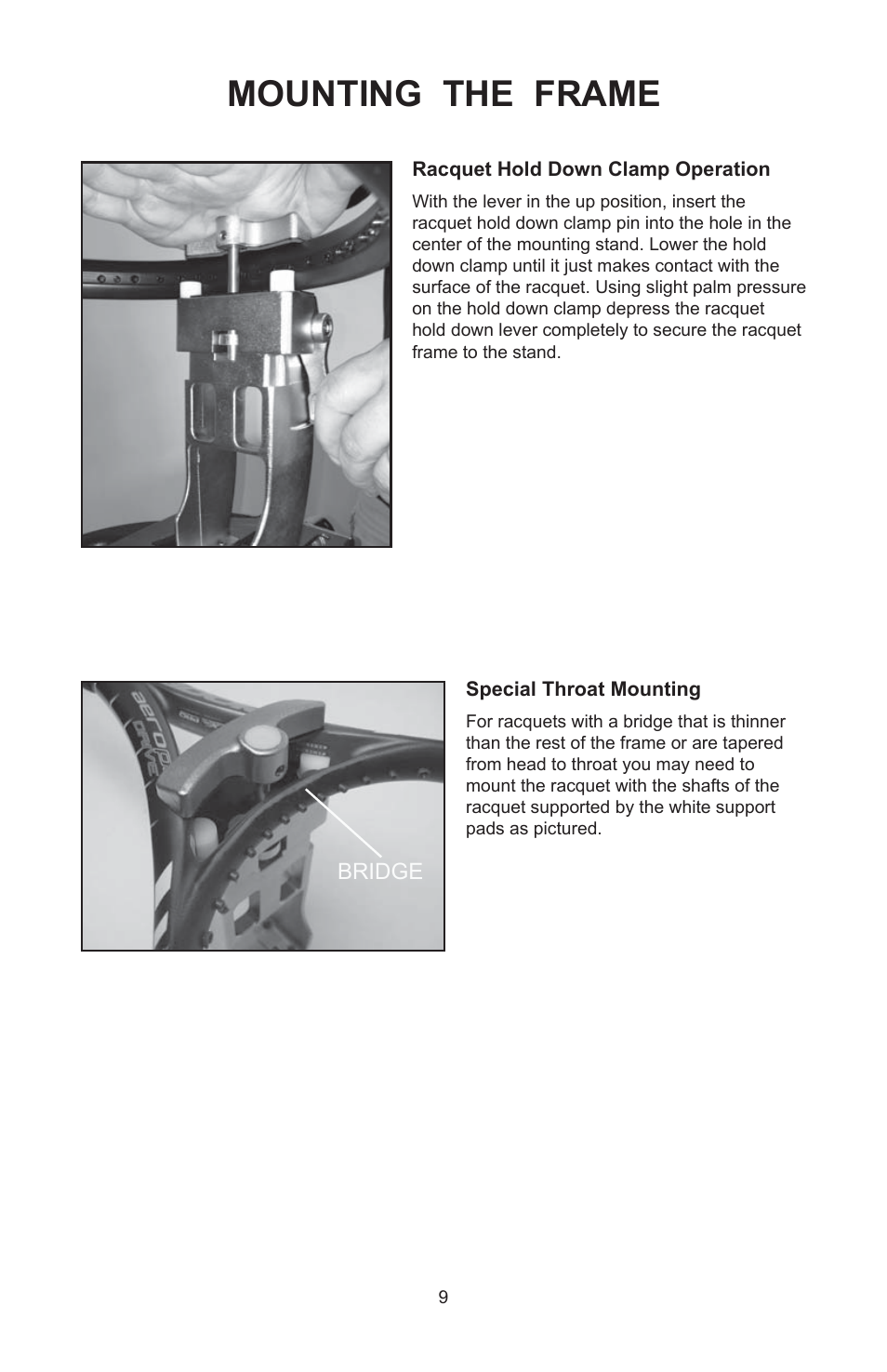 Mounting the frame | GAMMA 5003 STRINGING MACHINE 2 POINT SC MOUNTING (Issue 5B - February 2014) User Manual | Page 9 / 24