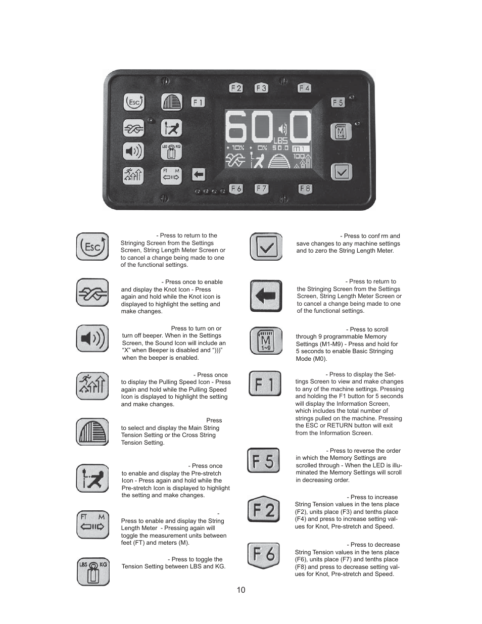 Control panel features | GAMMA 5800 Els STRINGING MACHINE 2 POINT SC MOUNTING (Issue 6 - July 2014) User Manual | Page 10 / 32
