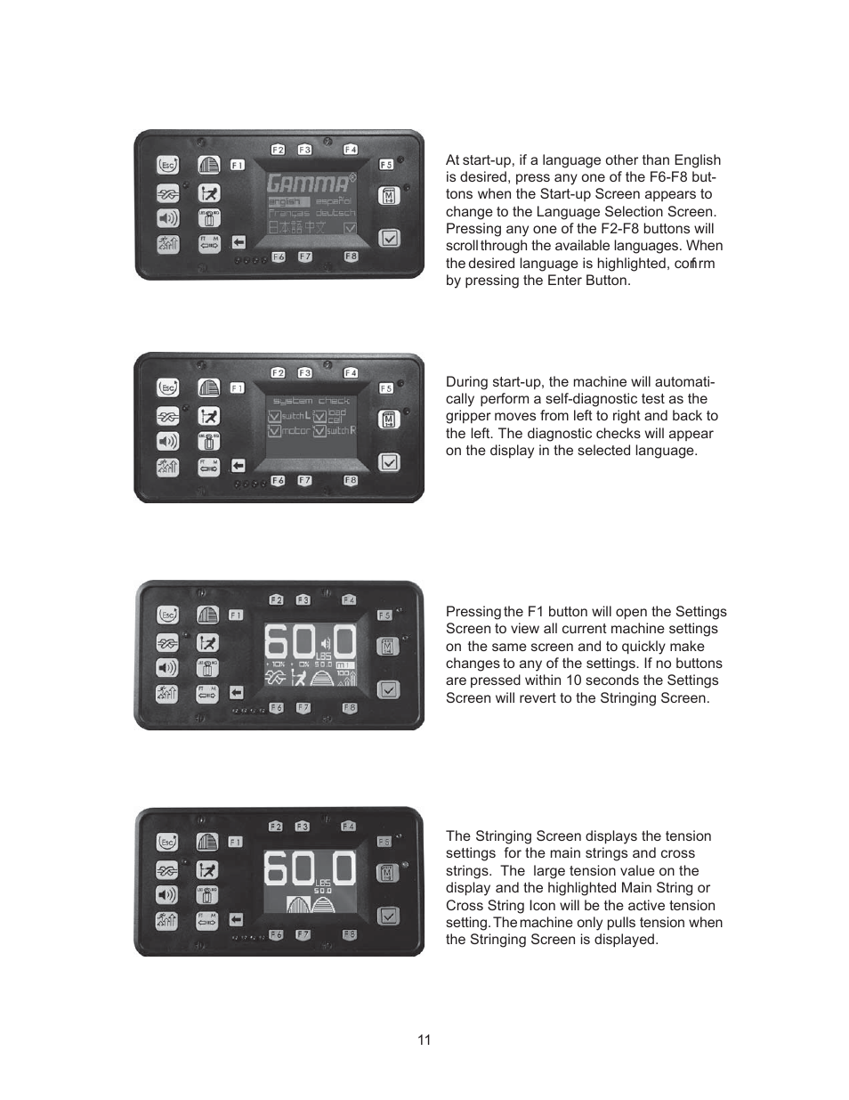 Display screens | GAMMA 5800 Els STRINGING MACHINE 2 POINT SC MOUNTING (Issue 6 - July 2014) User Manual | Page 11 / 32
