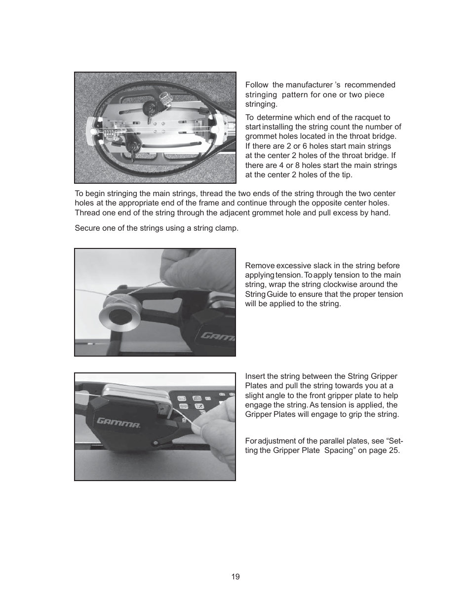 Stringing the frame, Caution | GAMMA 5800 Els STRINGING MACHINE 2 POINT SC MOUNTING (Issue 6 - July 2014) User Manual | Page 19 / 32