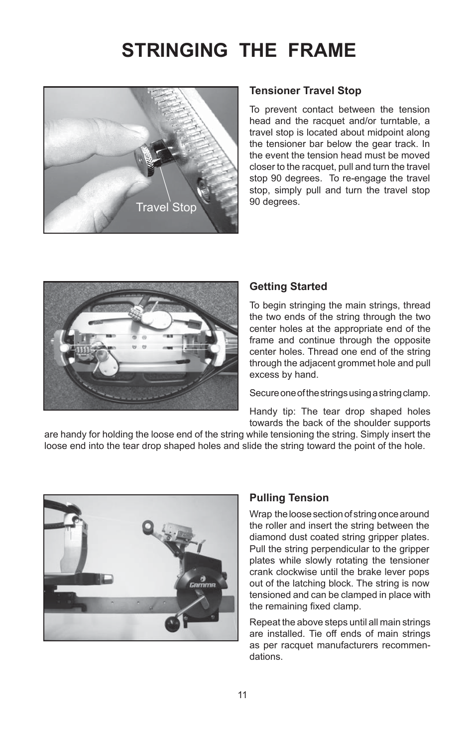 Stringing the frame | GAMMA 6004 STRINGING MACHINE 2 POINT SC MOUNTING (Issue 5C - February 2014) User Manual | Page 11 / 20