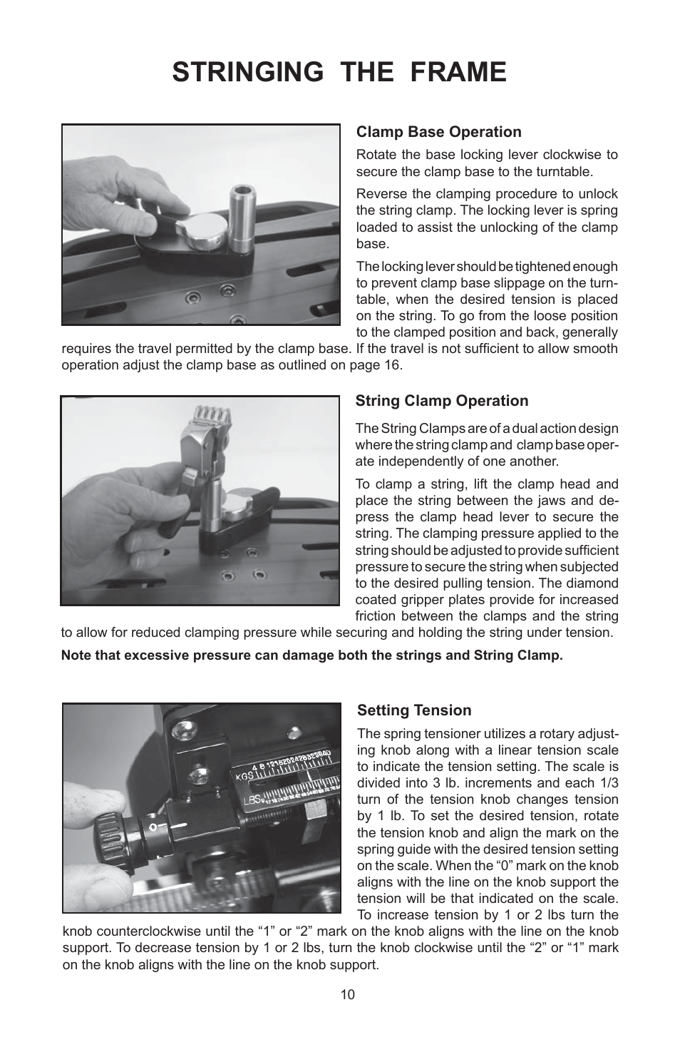 Stringing the frame | GAMMA 6004 STRINGING MACHINE 6 POINT SC MOUNTING (Issue 11A - February 2014) User Manual | Page 10 / 20