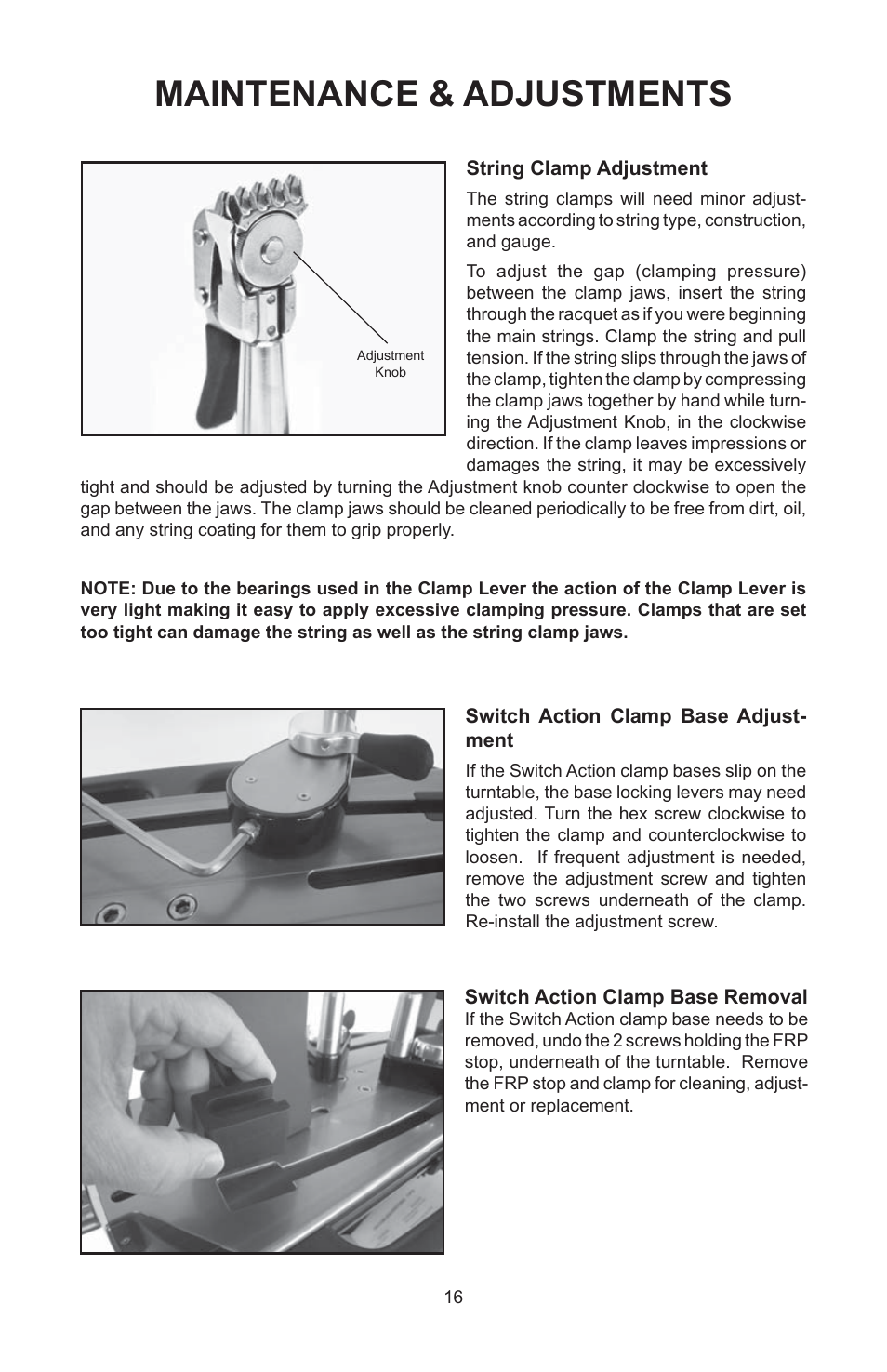 Maintenance & adjustments | GAMMA 6004 STRINGING MACHINE 6 POINT SC MOUNTING (Issue 11A - February 2014) User Manual | Page 16 / 20