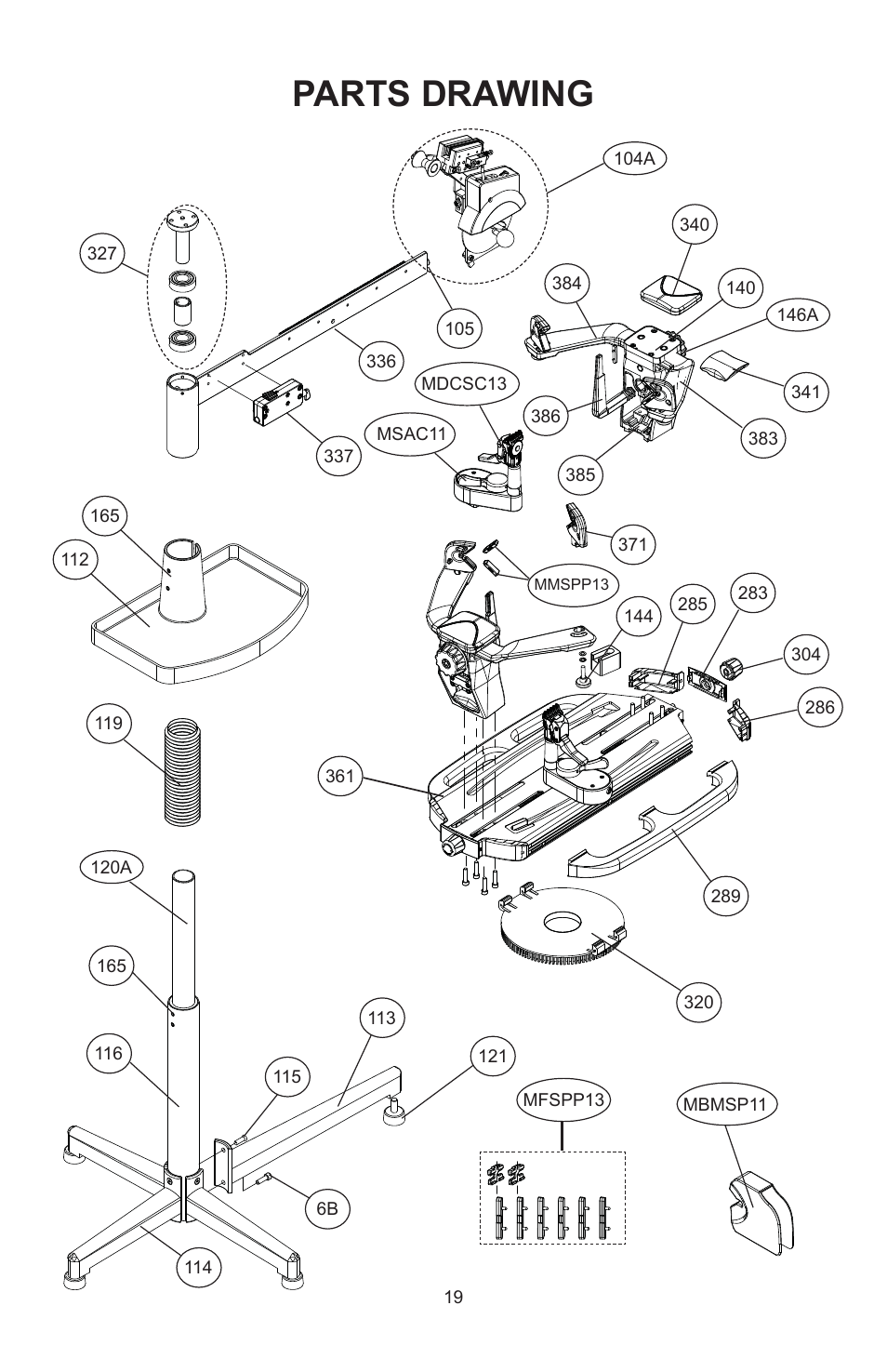 Parts drawing | GAMMA 6004 STRINGING MACHINE 6 POINT SC MOUNTING (Issue 11A - February 2014) User Manual | Page 19 / 20