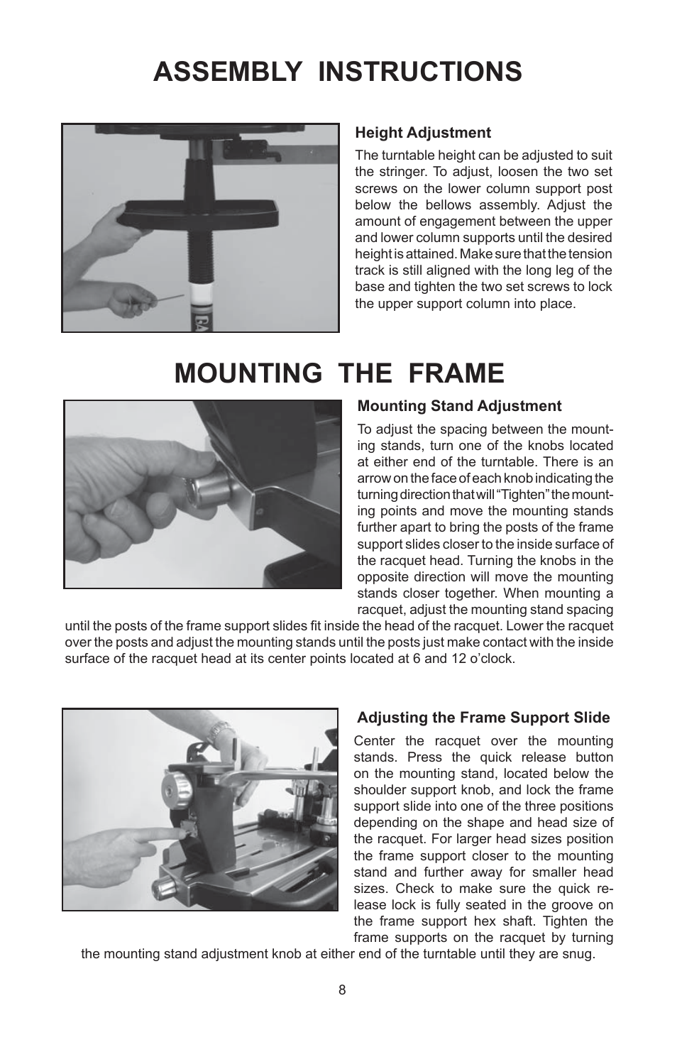 Assembly instructions mounting the frame | GAMMA 6004 STRINGING MACHINE 6 POINT SC MOUNTING (Issue 11A - February 2014) User Manual | Page 8 / 20