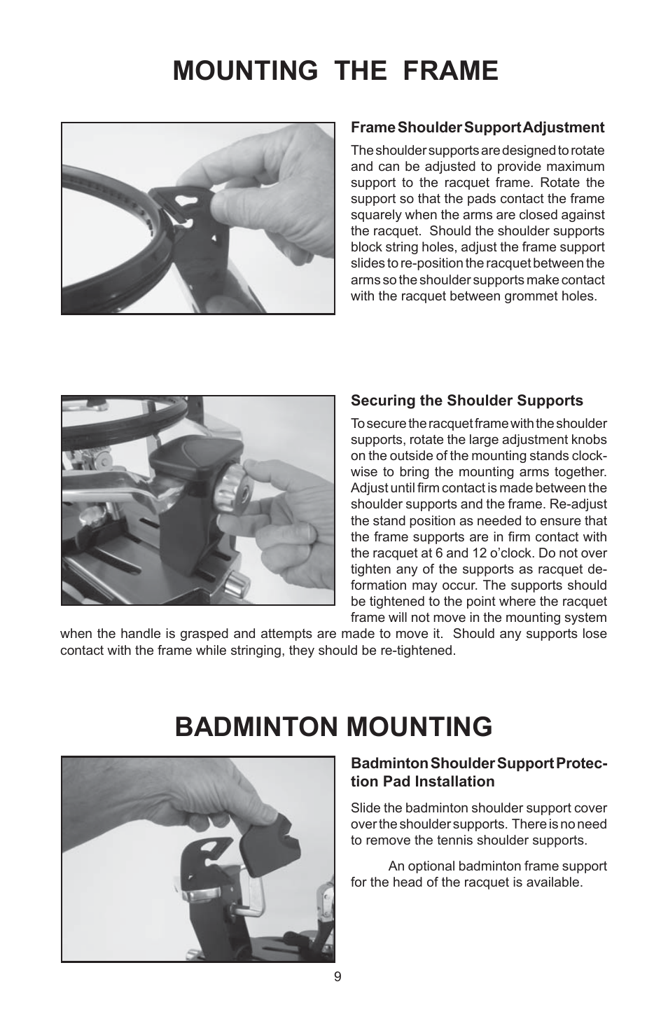 Mounting the frame, Badminton mounting | GAMMA 6004 STRINGING MACHINE 6 POINT SC MOUNTING (Issue 11A - February 2014) User Manual | Page 9 / 20