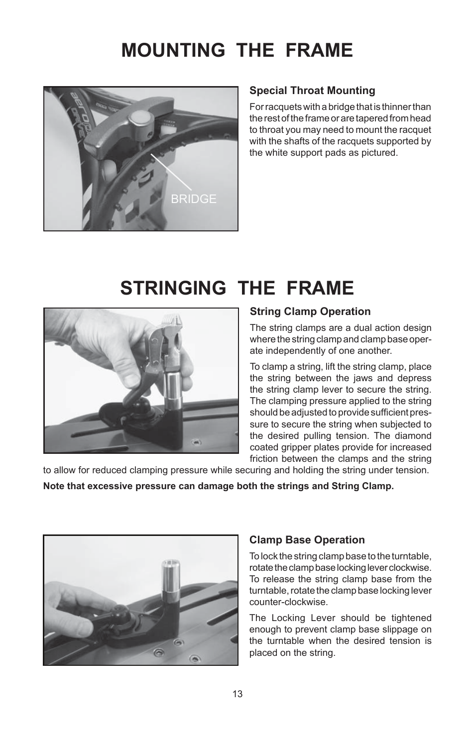 Mounting the frame stringing the frame | GAMMA 6900 Els STRINGING MACHINE 2 POINT SC MOUNTING (Issue 4B - February 2014) User Manual | Page 12 / 24