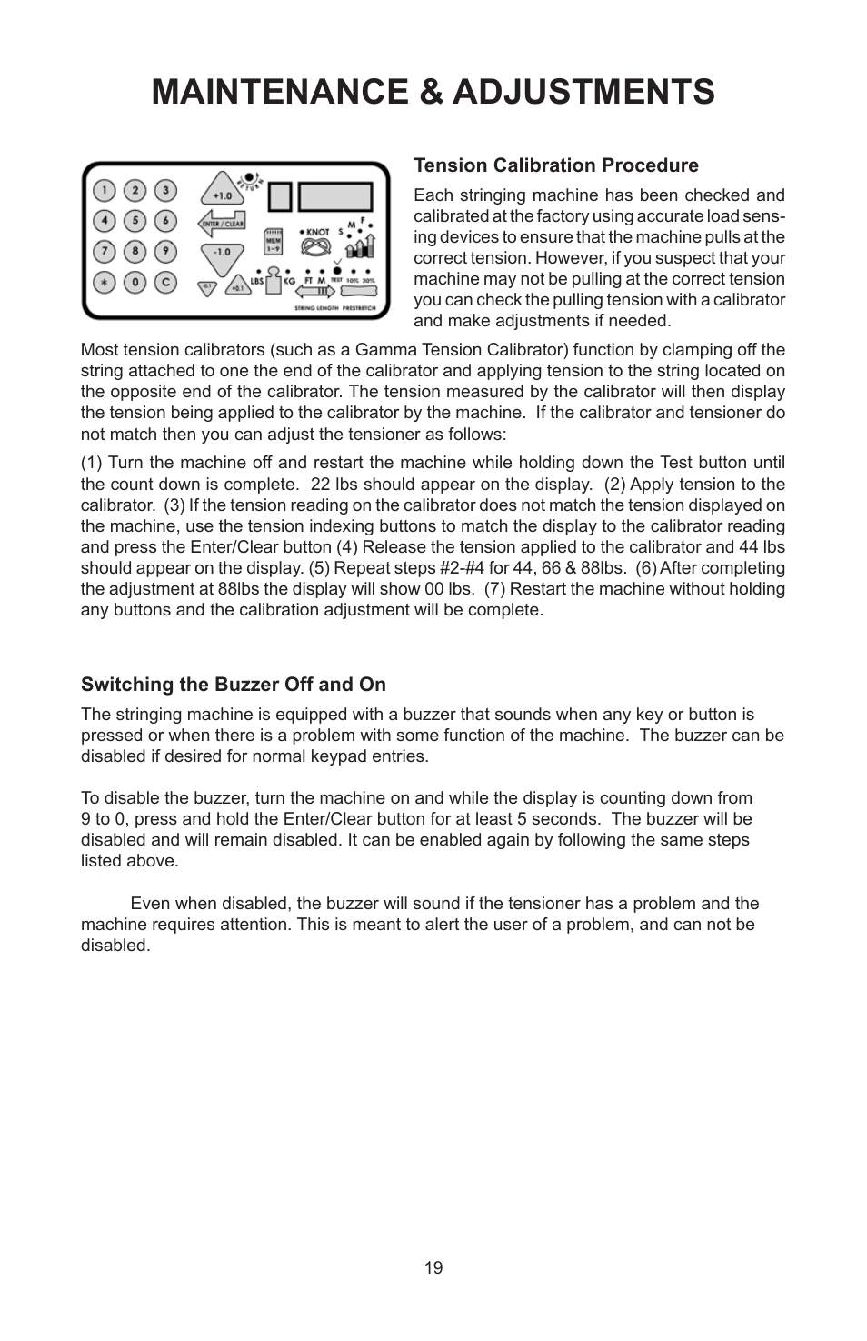 Maintenance & adjustments | GAMMA 6900 Els STRINGING MACHINE 2 POINT SC MOUNTING (Issue 4B - February 2014) User Manual | Page 18 / 24