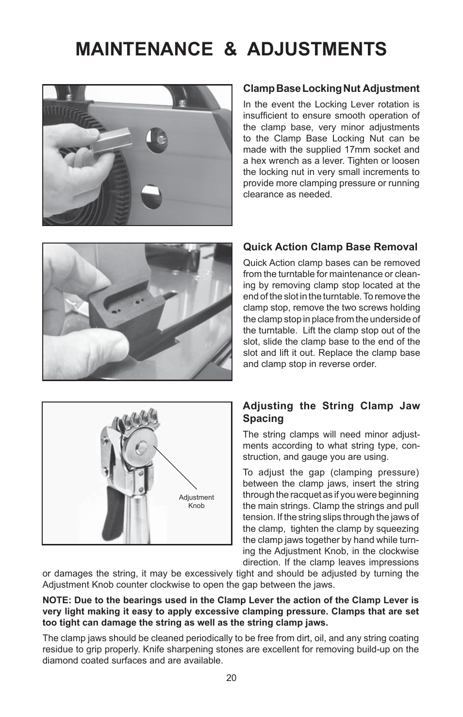 Maintenance & adjustments | GAMMA 6900 Els STRINGING MACHINE 2 POINT SC MOUNTING (Issue 4B - February 2014) User Manual | Page 19 / 24