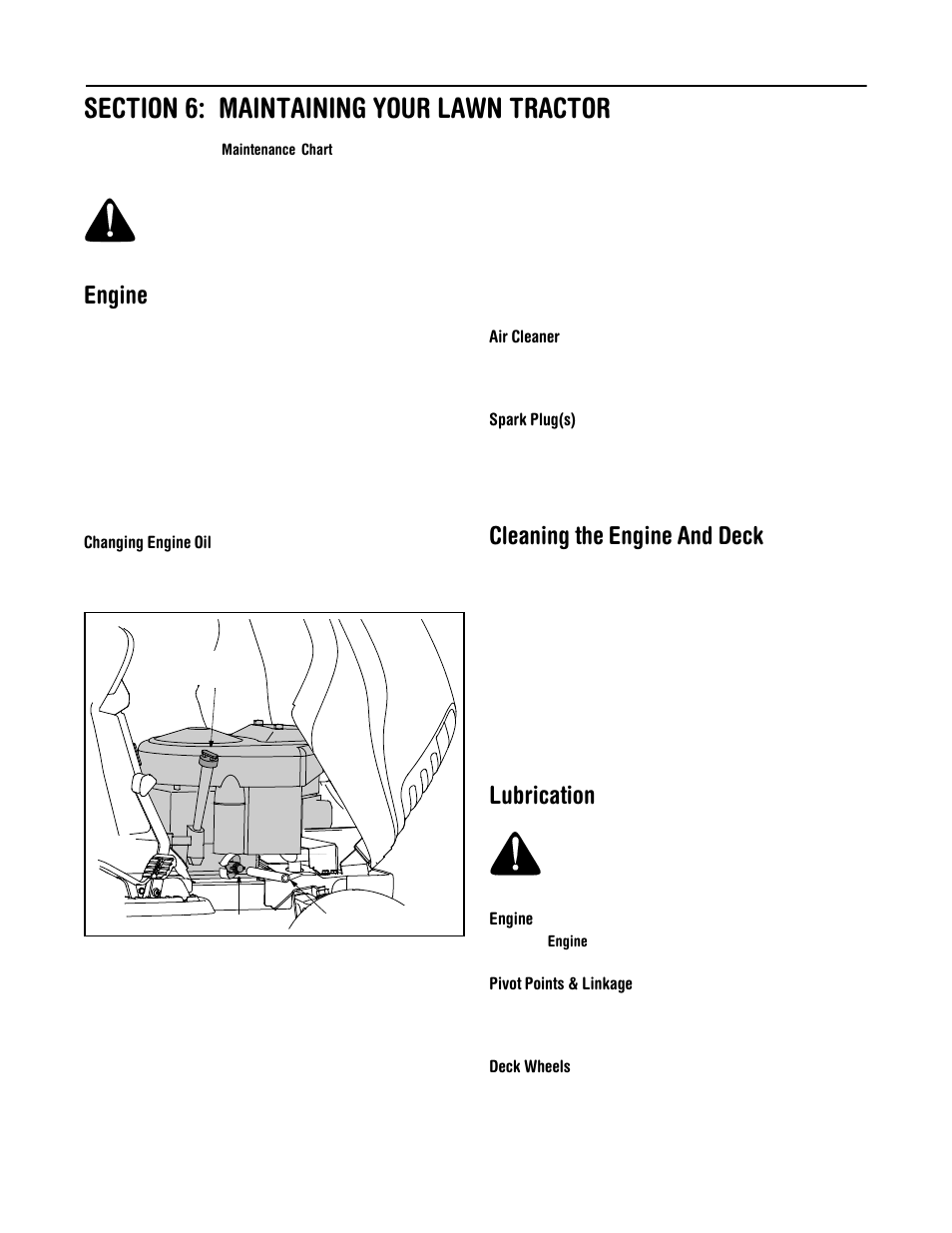 Engine, Cleaning the engine and deck, Lubrication | Cub Cadet LT1024 User Manual | Page 18 / 28