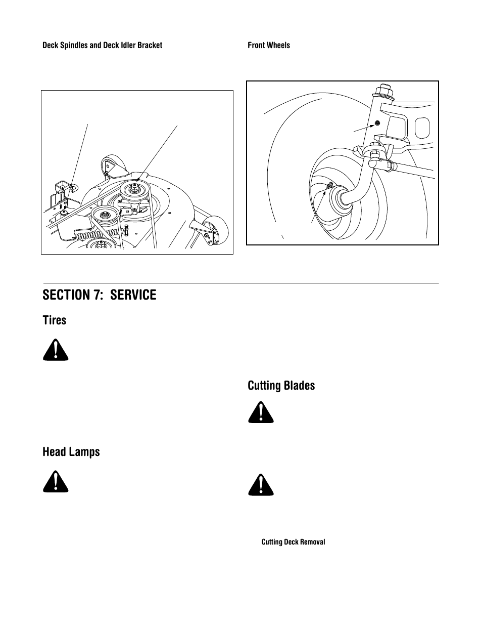 Tires, Head lamps, Cutting blades | Cub Cadet LT1024 User Manual | Page 19 / 28