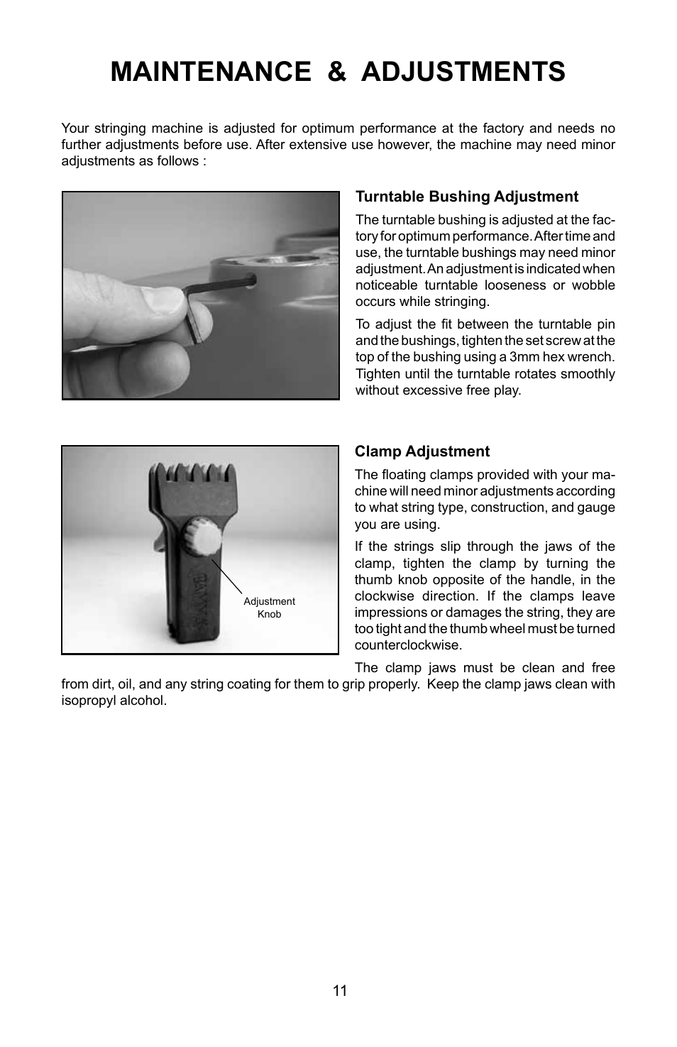 Maintenance & adjustments | GAMMA PROGRESSION 200 STRINGING MACHINE (Issue 1 - July 2010) User Manual | Page 11 / 16