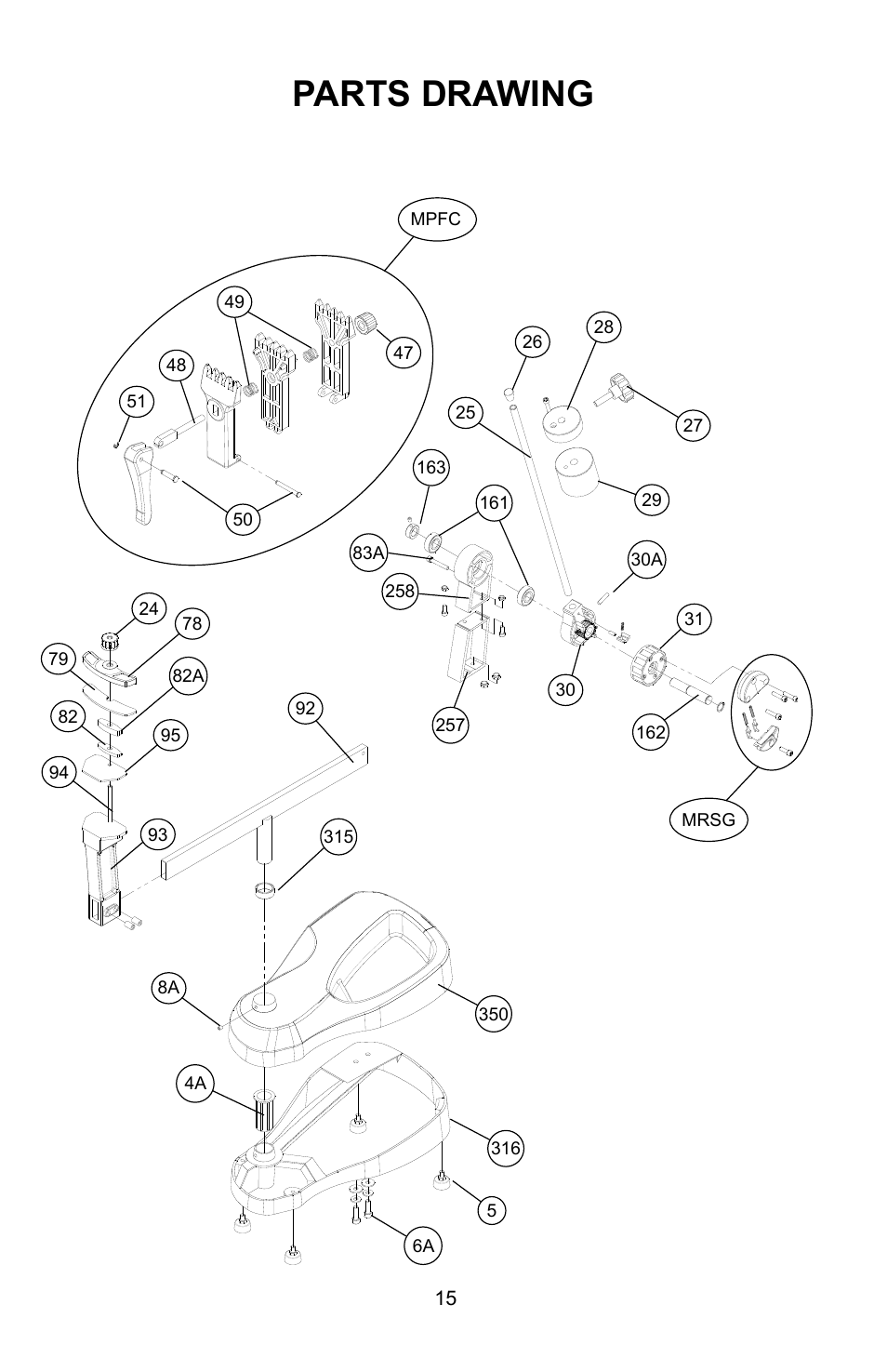 Parts drawing | GAMMA PROGRESSION 200 STRINGING MACHINE (Issue 1 - July 2010) User Manual | Page 15 / 16